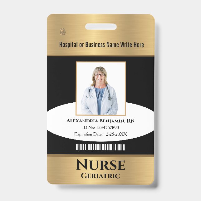 Employee Photo Logo Bar Code Name Custom ID Badge (Front)