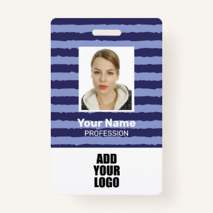 Employee Photo Logo & Barcode Blue Stripes Badge ID Badge