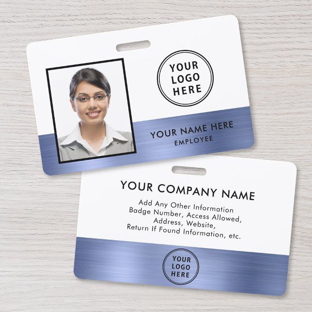 Employee Photo Logo Blue Metallic ID Badge (Creator Uploaded)