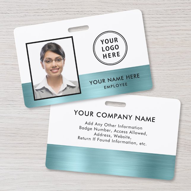 Employee Photo Logo Teal Green Metallic ID Badge (Creator Uploaded)