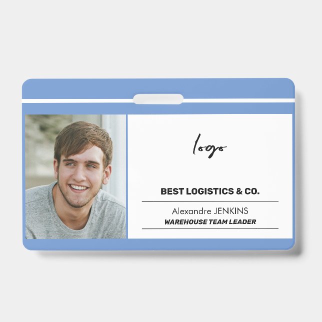 Employee photo logo text and bare code template ID badge (Front)