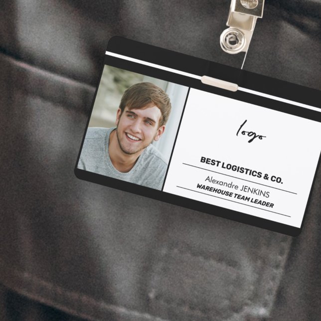 Employee photo logo text and bare code template ID badge (Creator Uploaded)