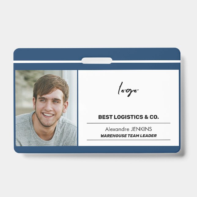 Employee photo logo text and bare code template ID badge (Front)