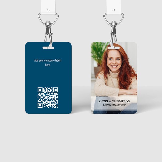 Employee Photo Name and Title QR Code ID Badge (Simple photo badges with a full bleed photo template. )