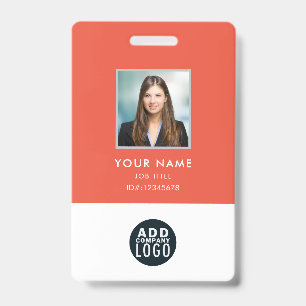Employee Photo Name Badge Custom Barcode Logo ID Badge