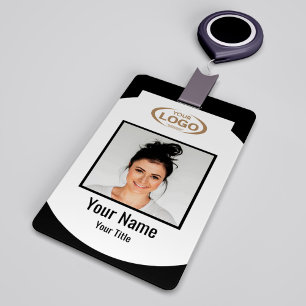 Employee Photo Name Company Logo QR Code Black ID Badge