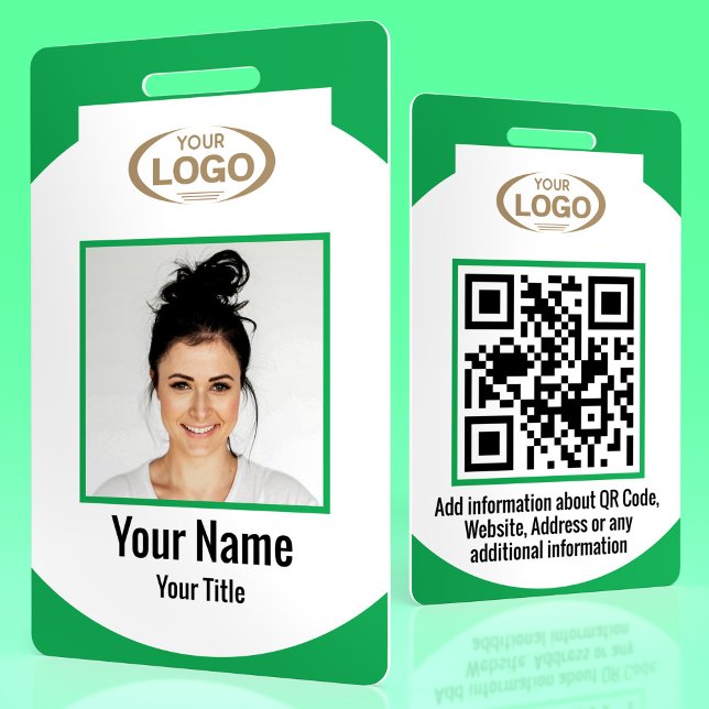 Employee Photo Name Company Logo QR Code Green ID Badge (Creator Uploaded)