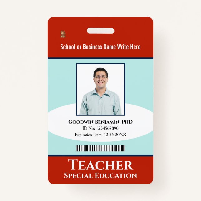 Employee Photo Name Logo Bar Code Custom  ID Badge (Front)