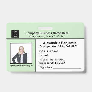 Employee Photo Name Logo Bar Code ID Card Custom Badge