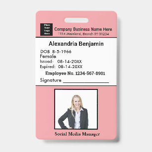 Employee Photo Name Logo Bar Code ID Card Custom  Badge