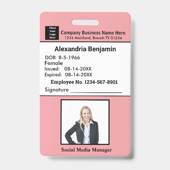 Employee Photo Name Logo Bar Code ID Card Custom  Badge (Front)
