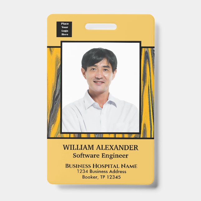 Employee Photo Name Logo Bar Code ID Card Custom  Badge (Front)