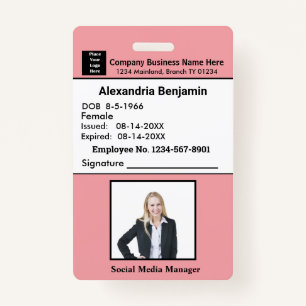 Employee Photo Name Logo Bar Code ID Card Custom  ID Badge