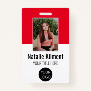 Employee Photo Name Logo Bar Code Red Black White ID Badge