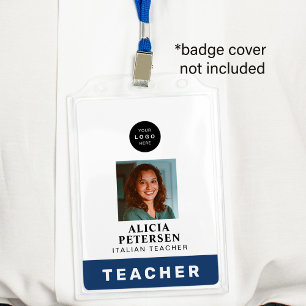 Employee photo name tag title ID company logo navy Badge