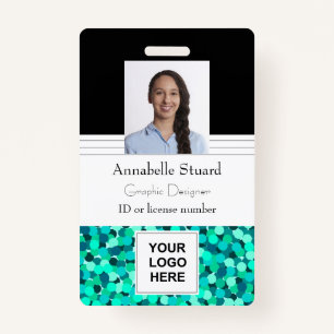 Employee Photo Name Teal Glitzy Modern Elegant ID Badge