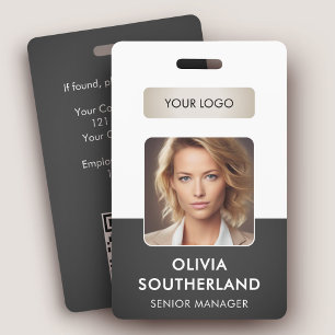 Employee Photo QR Code Business Logo Grey ID Badge