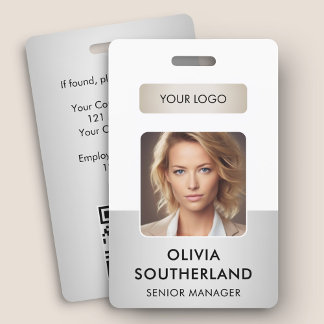 Employee Photo QR Code Business Logo Silver ID ID Badge