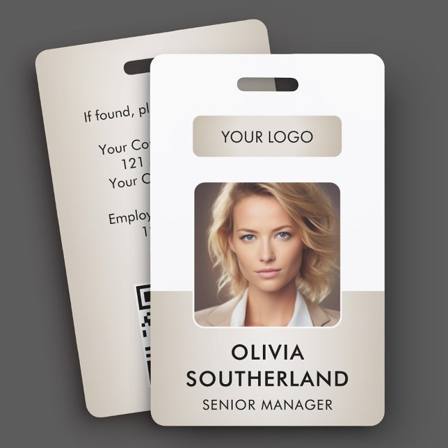Employee Photo QR Code Business Logo Soft Gold ID ID Badge (Creator Uploaded)