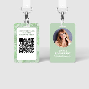 Employee Photo QR Code Green Palm  ID Badge