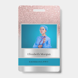 Employee Photo Rose Gold Glitter,Silver ID Badge