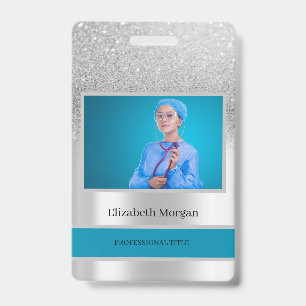 Employee Photo Silver Glitter Bokeh ID Badge