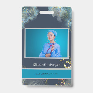 Employee Photo Trendy Boho Blue ID Badge