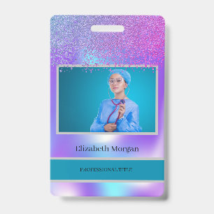 Employee Photo Trendy Diamonds Holographic ID Badge