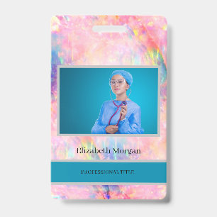 Employee Photo Trendy Holographic Opal Ombre ID Badge