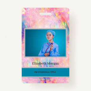 Employee Photo Trendy Holographic Opal Ombre ID Badge