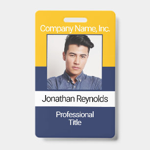 Employee Picture Badge - Gold And Navy Blue ID Badge