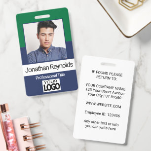 Employee Picture Badge - Green And Navy Blue ID Badge