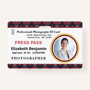 Employee Press Pass Photo Logo ID Card Name Custom ID Badge
