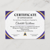 Employee Recognition Appreciation Gold Certificate