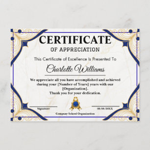 Employee Recognition Certificate Blue Gold