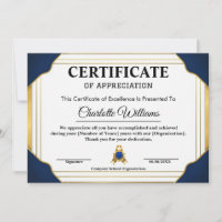 Employee Recognition Certificate Blue Gold 2026