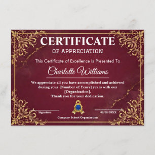 Employee Recognition Certificate Red Gold
