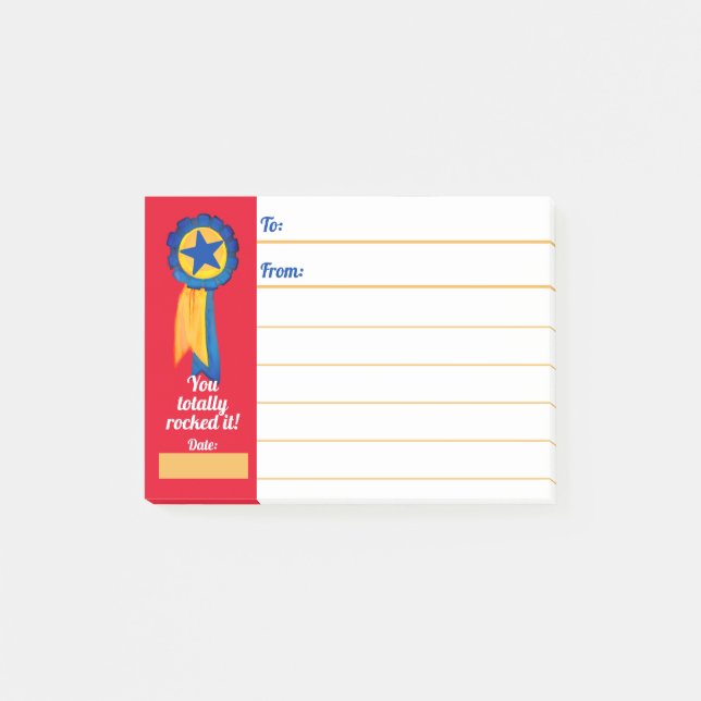 Employee recognition you rock ribbon award post-it notes (Front)