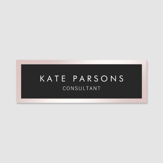 Employee  Rose Gold Black Name Tag (Front)