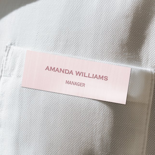 Employee Rose Gold Brushed Metal Name Tag (A polished, professional, high end employee name tag with a subtle rose gold metallic background.)
