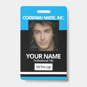 Employee / School Photo Badge- Black and Baby Blue ID Badge