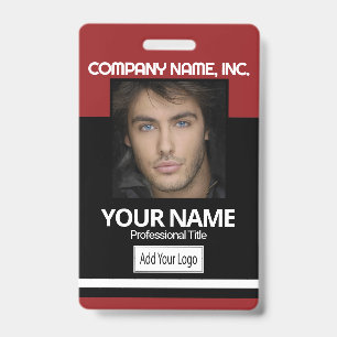 Employee / School Photo Badge - Black and Dark Red ID Badge