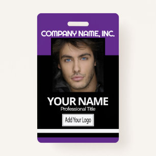 Employee / School Photo Badge - Black and Purple ID Badge