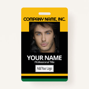 Employee / School Photo Badge - Black, Gold, Green ID Badge