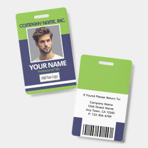 Employee / School Photo Badge - Lime & Navy Blue ID Badge