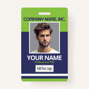 Employee / School Photo Badge - Lime & Navy Blue ID Badge