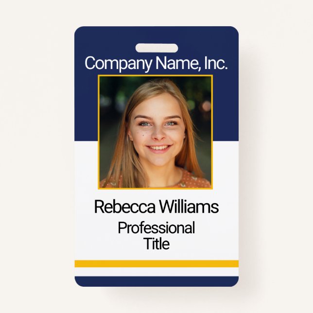 Employee / School Photo Badge - Navy and Gold ID Badge (Front)