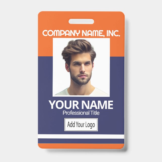 Employee / School Photo Badge - Orange & Navy Blue ID Badge (Front)