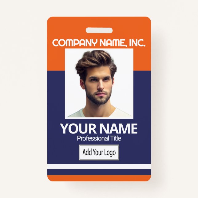 Employee / School Photo Badge - Orange & Navy Blue ID Badge (Front)