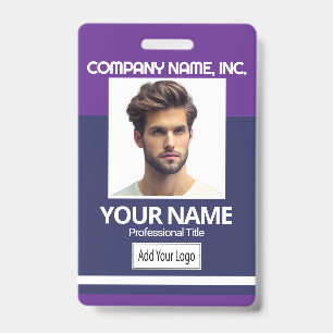 Employee / School Photo Badge- Purple & Navy Blue ID Badge